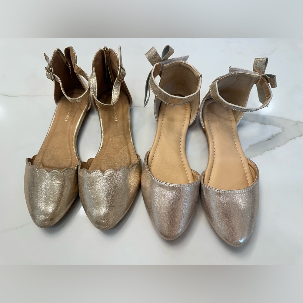 2 Pairs of Gold Girls / Kids Dress Holiday Shoes, Size 4, Tahari & Unknown